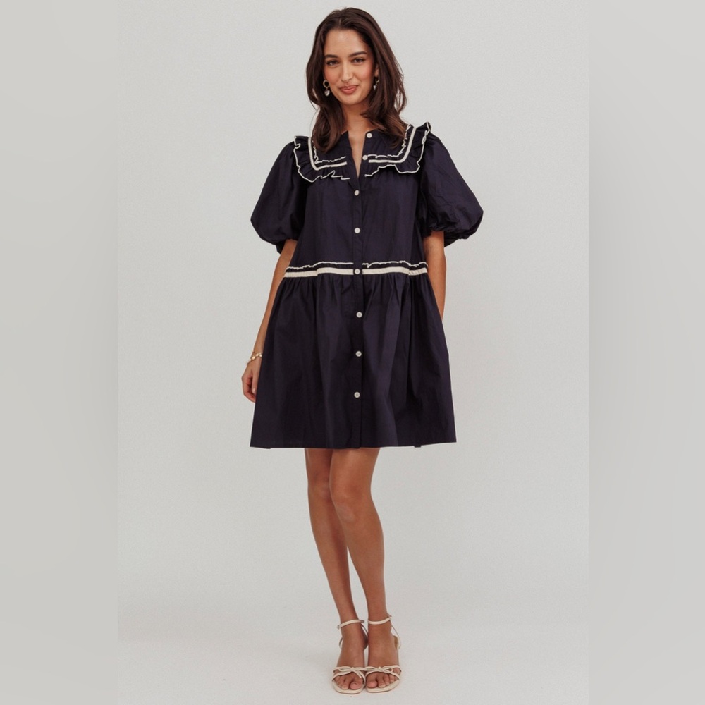Listicle Midnight Blue Blouse with Ivory Accents